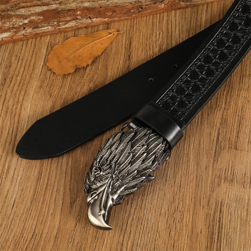 Cintura da uomo in pelle western con testa d'aquila e avvoltoio realistico