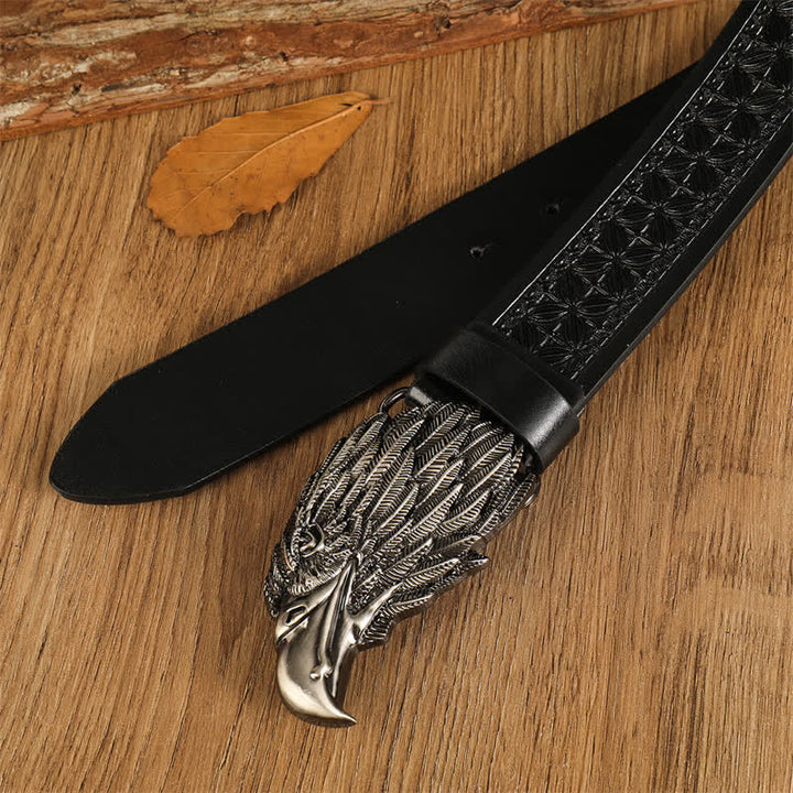 Cintura da uomo in pelle western con testa d'aquila e avvoltoio realistico
