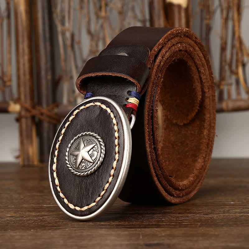 Cintura da uomo in pelle spessa con pentacolo Wild-West