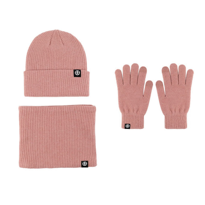 Set di 3 cappelli, sciarpe e guanti in morbido, unisex, tinta unita
