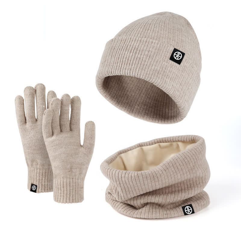 Set di 3 cappelli, sciarpe e guanti in morbido, unisex, tinta unita