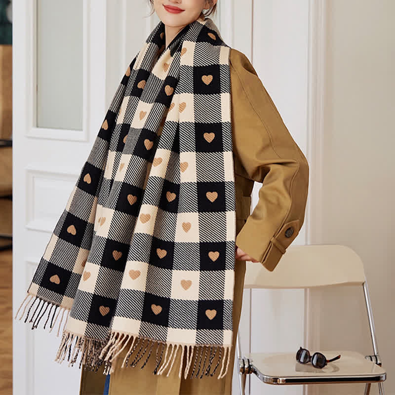 Sciarpa a scacchi Love Winter Cape da donna
