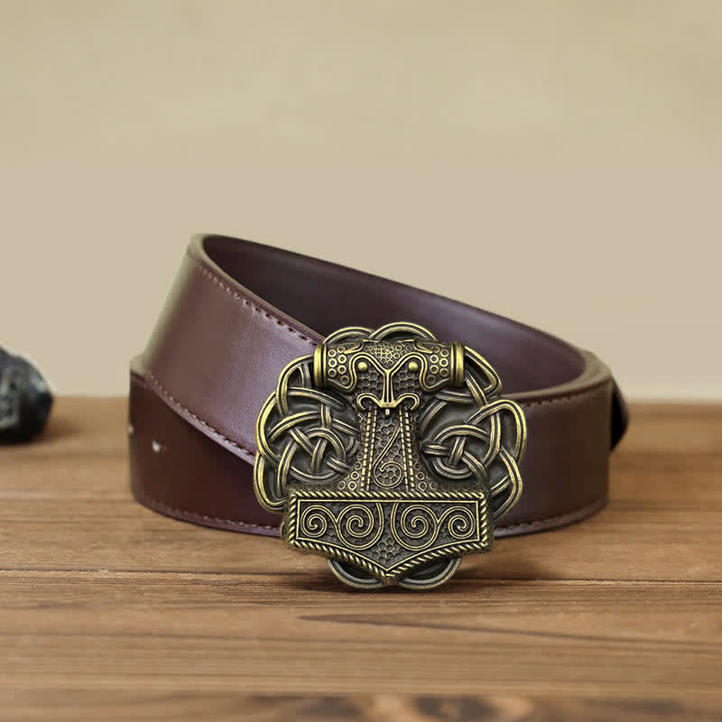 Cintura in pelle fai da te da uomo con fibbia a forma di martello di Thor vichingo