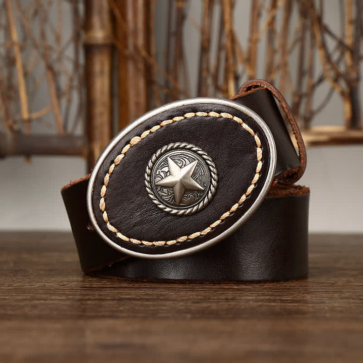 Cintura da uomo in pelle spessa con pentacolo Wild-West