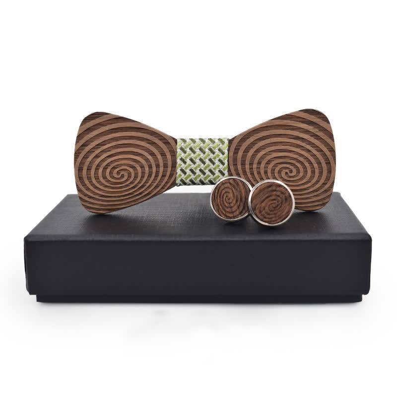 Set di 2 papillon in legno con stampa a vortice ipnotico da uomo