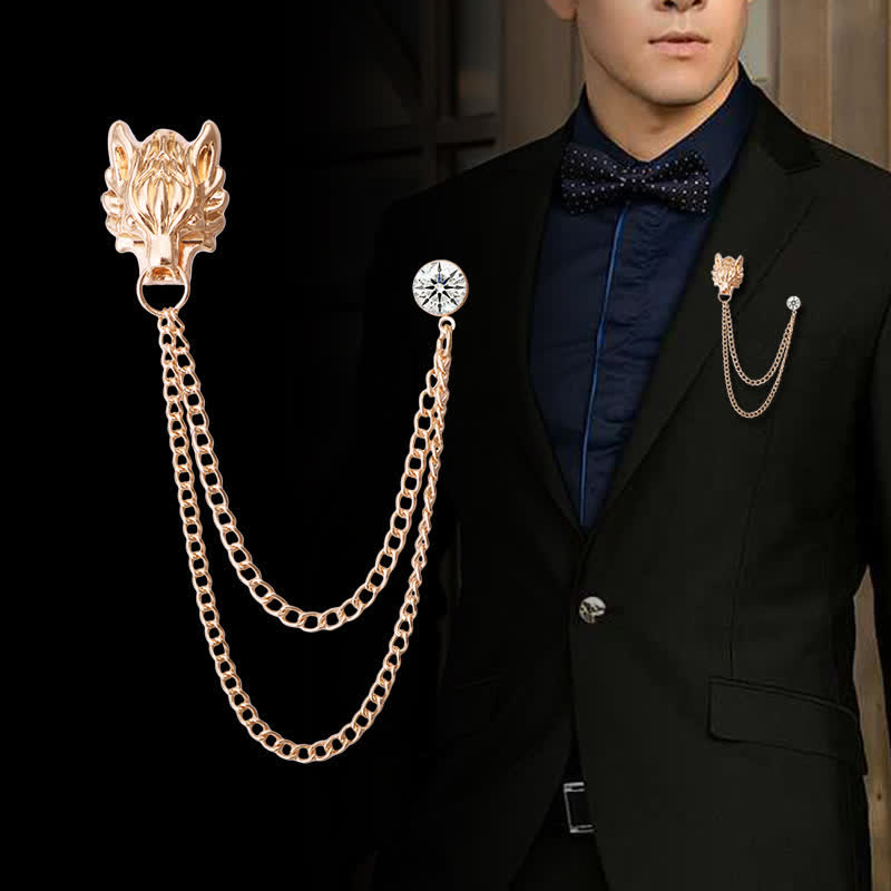 Spilla a catena da uomo con lupo King Of Forest