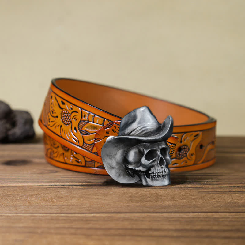 Cintura in pelle con fibbia per cappello e testa di teschio creativa fai da te da uomo