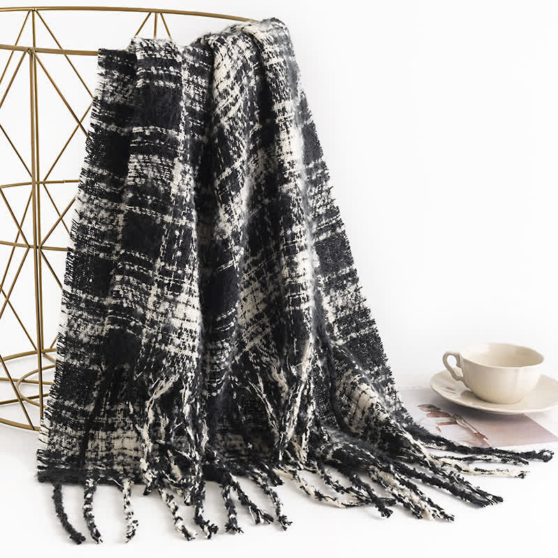Sciarpa da donna in tartan, con stampa a cuore carino Sciarpa da donna in tartan, con stampa a cuore carino