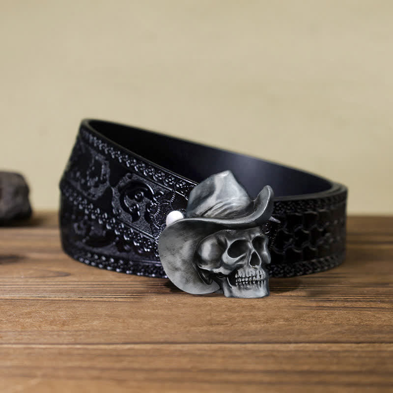 Cintura in pelle con fibbia per cappello e testa di teschio creativa fai da te da uomo