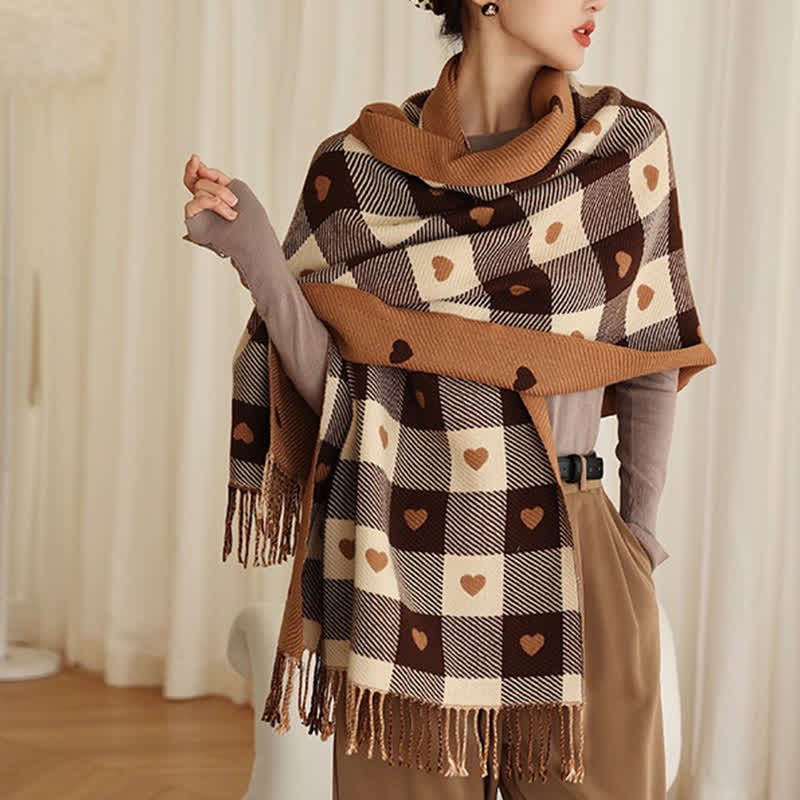 Sciarpa a scacchi Love Winter Cape da donna