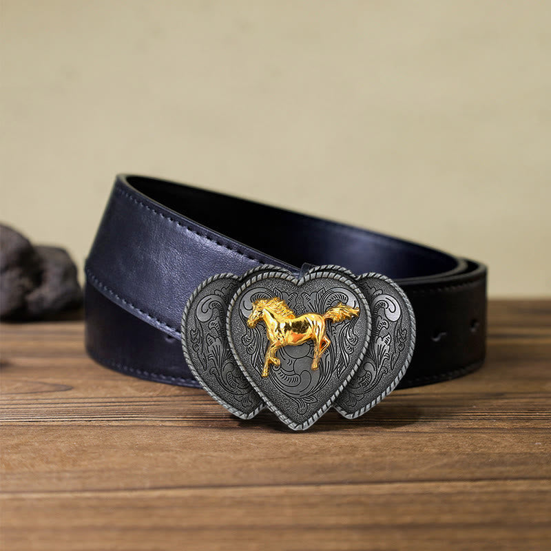 Cintura in pelle con fibbia a forma di cuore triplo cavallo fai da te da uomo