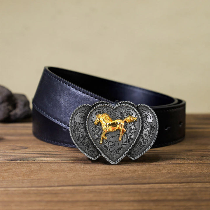 Cintura in pelle con fibbia a forma di cuore triplo cavallo fai da te da uomo