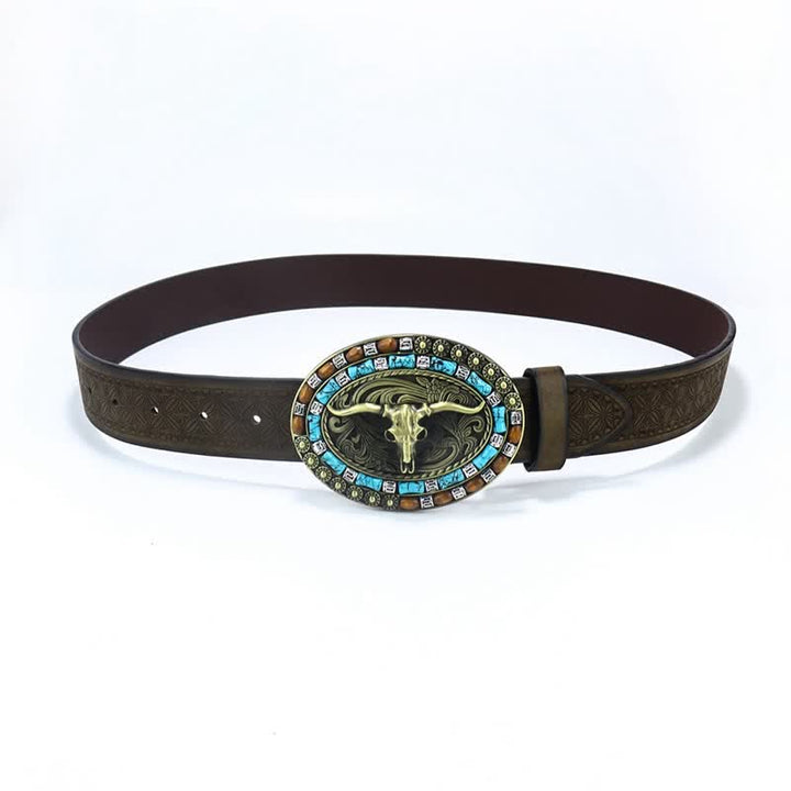 Cintura da uomo in pelle di toro turchese da cowboy western