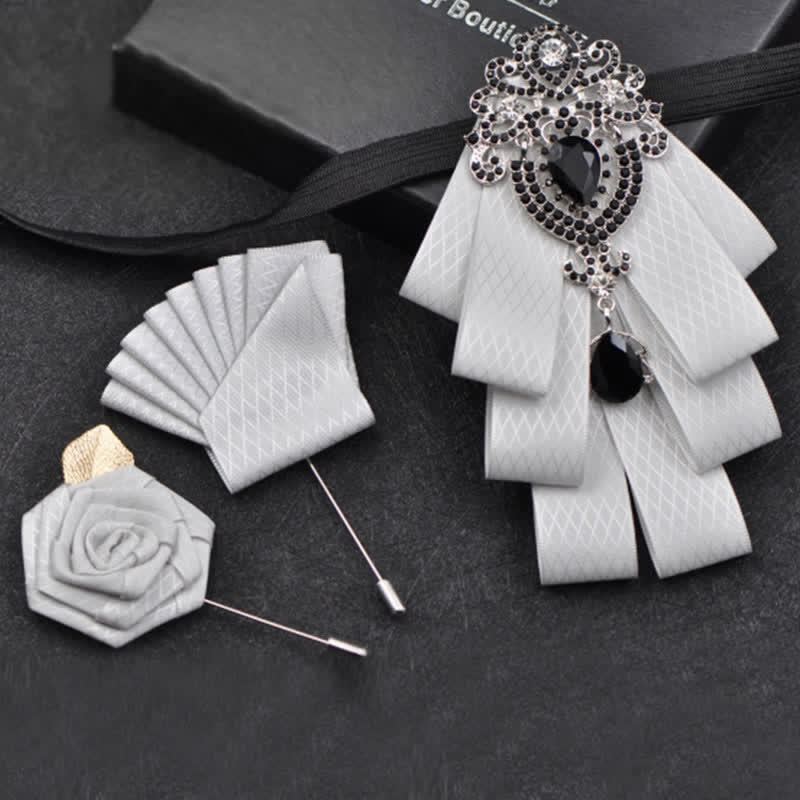 Set di 3 papillon con strass neri a quadri