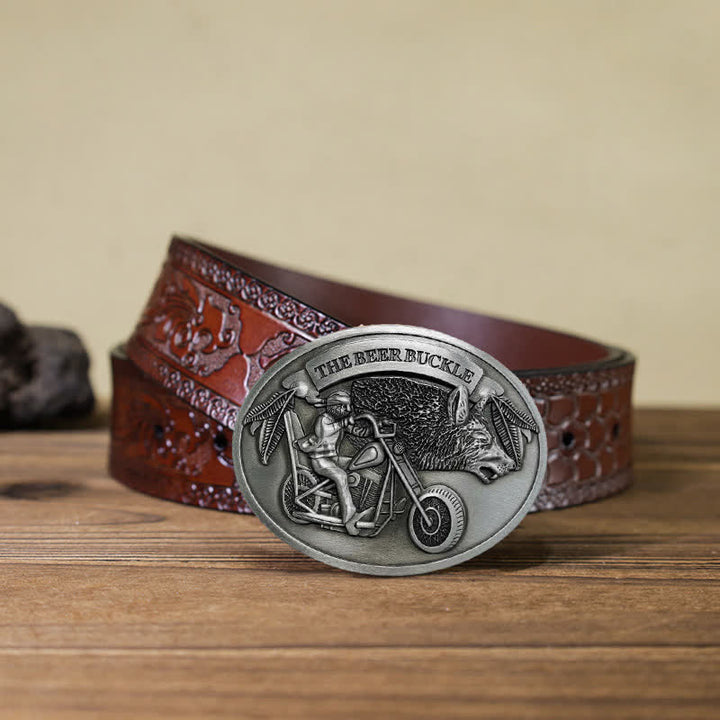 Cintura in pelle con fibbia porta birra creativa fai da te per motocicletta da uomo