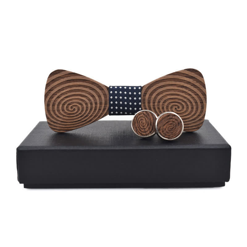 Set di 2 papillon in legno con stampa a vortice ipnotico da uomo