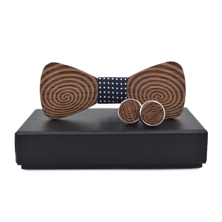 Set di 2 papillon in legno con stampa a vortice ipnotico da uomo
