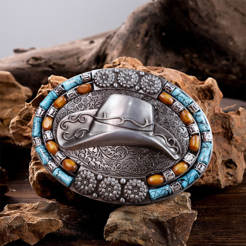 Cintura in pelle con fibbia in pietra turchese fai da te per cappello da cowboy da uomo
