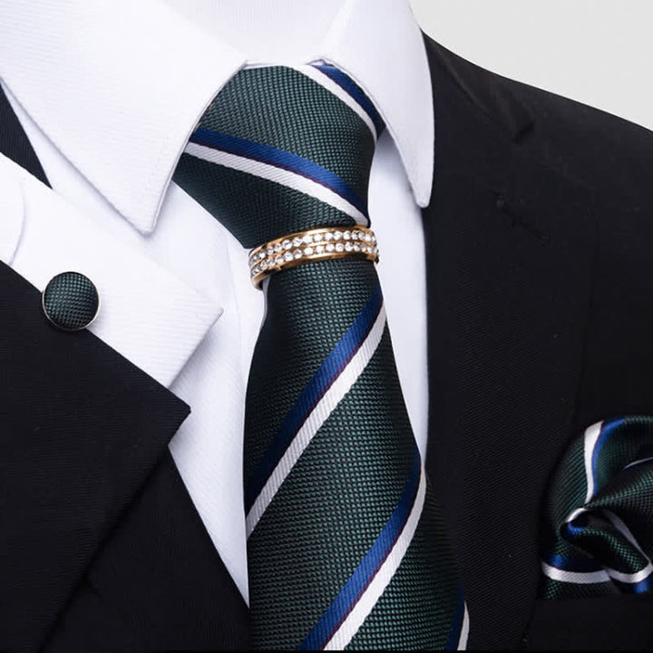 Set di 4 cravatte a righe da uomo con anello per cravatta