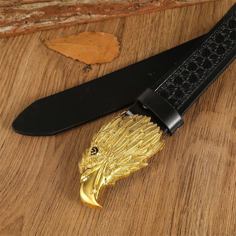 Cintura da uomo in pelle western con testa d'aquila e avvoltoio realistico