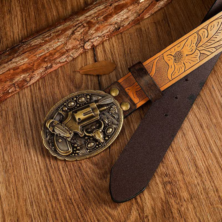 Cintura da uomo in pelle con toro da pistola retrò classica