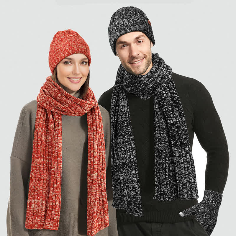 Set 3 pezzi unisex elegante cappello sciarpa lunga guanti touch screen