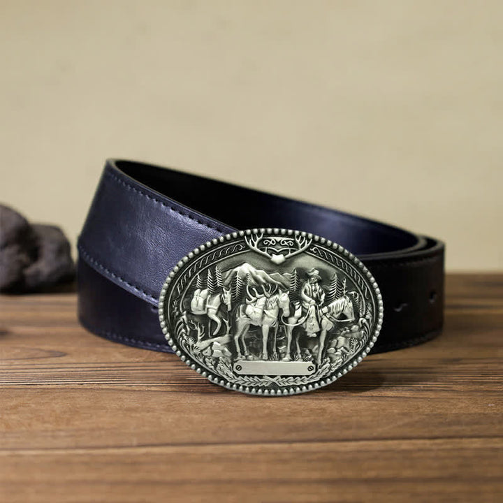 Cintura in pelle con fibbia a forma di cavallo da cavaliere da cowboy fai da te da uomo