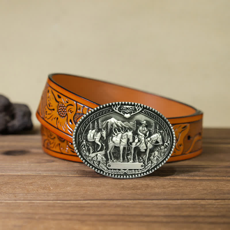 Cintura in pelle con fibbia a forma di cavallo da cavaliere da cowboy fai da te da uomo