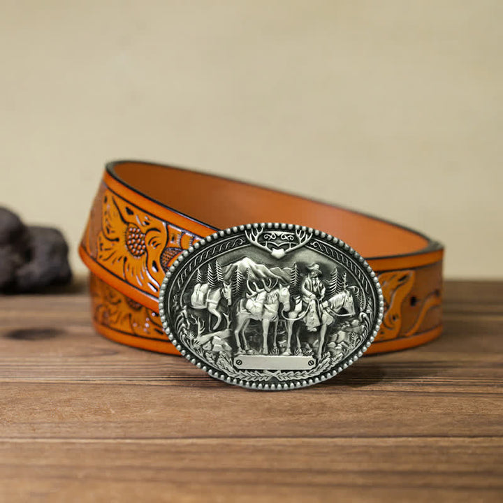 Cintura in pelle con fibbia a forma di cavallo da cavaliere da cowboy fai da te da uomo