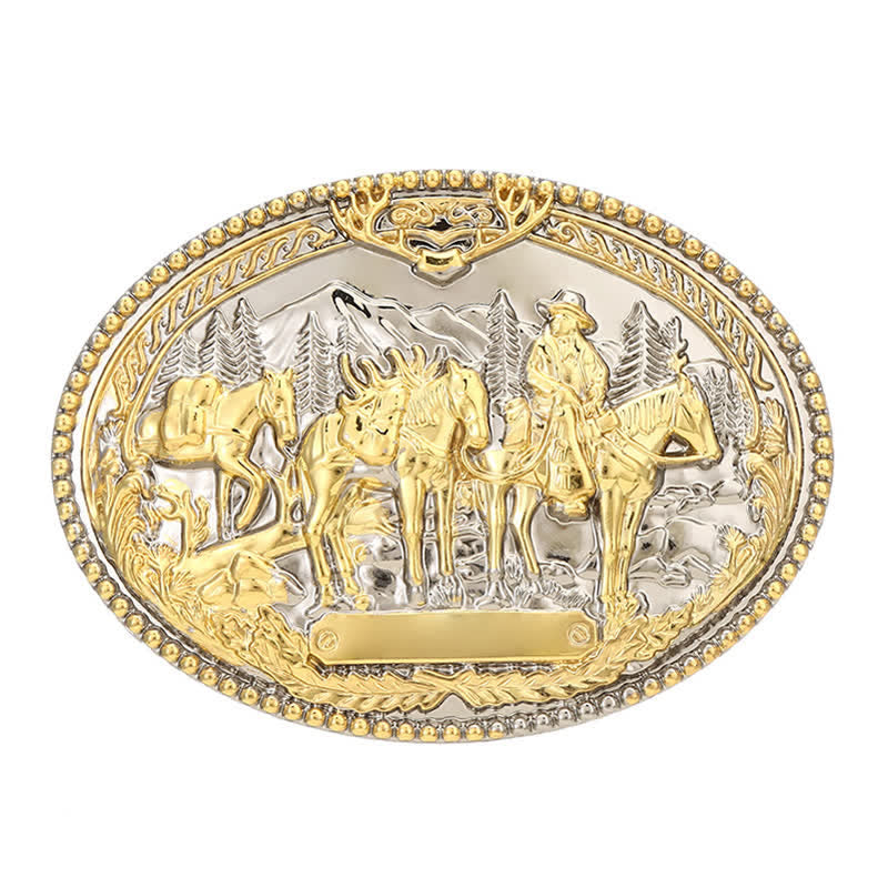 Cintura in pelle con fibbia a forma di cavallo da cavaliere da cowboy fai da te da uomo