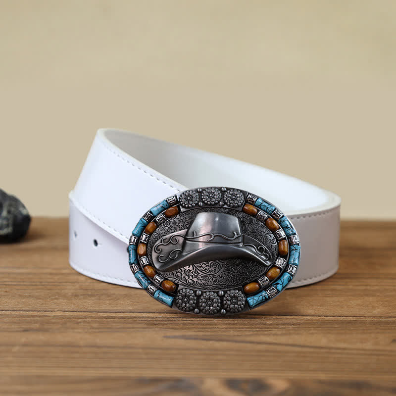 Cintura in pelle con fibbia in pietra turchese fai da te per cappello da cowboy da uomo