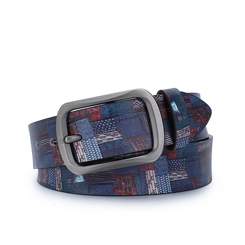 Cintura in vera pelle con motivo graffiti blu navy