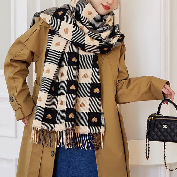 Sciarpa a scacchi Love Winter Cape da donna