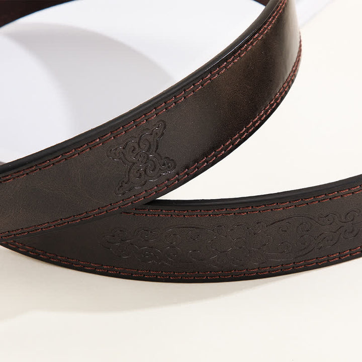 Cintura casual da uomo in pelle con fibbia floreale a forma di testa di toro dorato