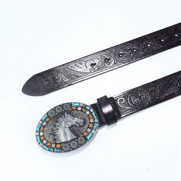 Cintura da uomo in pelle turchese con testa di cavallo da cowboy