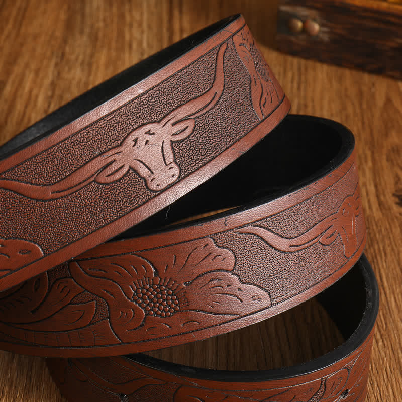 Cintura da uomo in pelle di toro Longhorn dorata quadrata