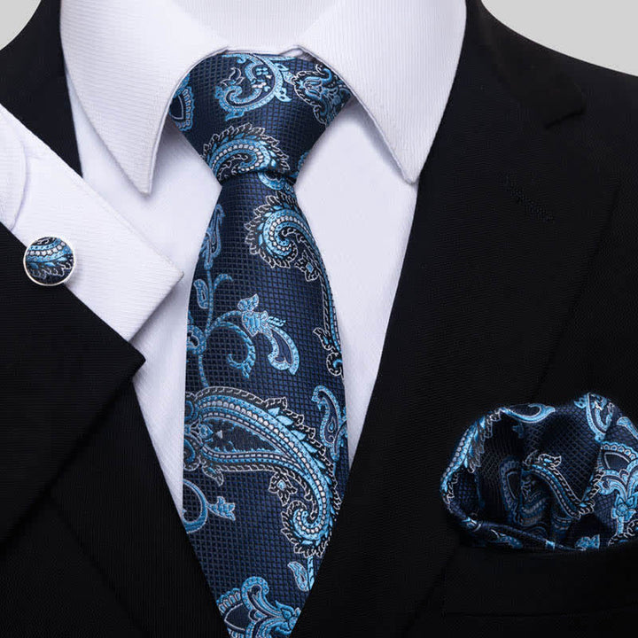 Set di 3 cravatte da uomo con motivo Paisley in tonalità di blu