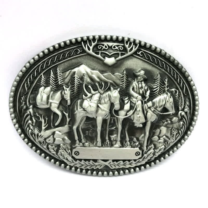 Cintura in pelle con fibbia a forma di cavallo da cavaliere da cowboy fai da te da uomo