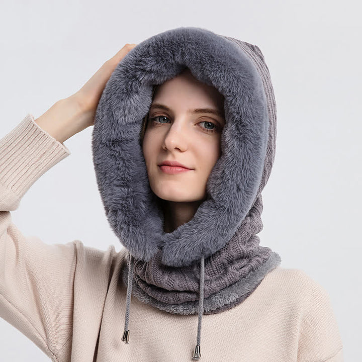 Cappello lavorato a maglia con cappuccio e maschera per il viso color caramella da donna