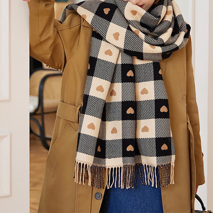 Sciarpa a scacchi Love Winter Cape da donna