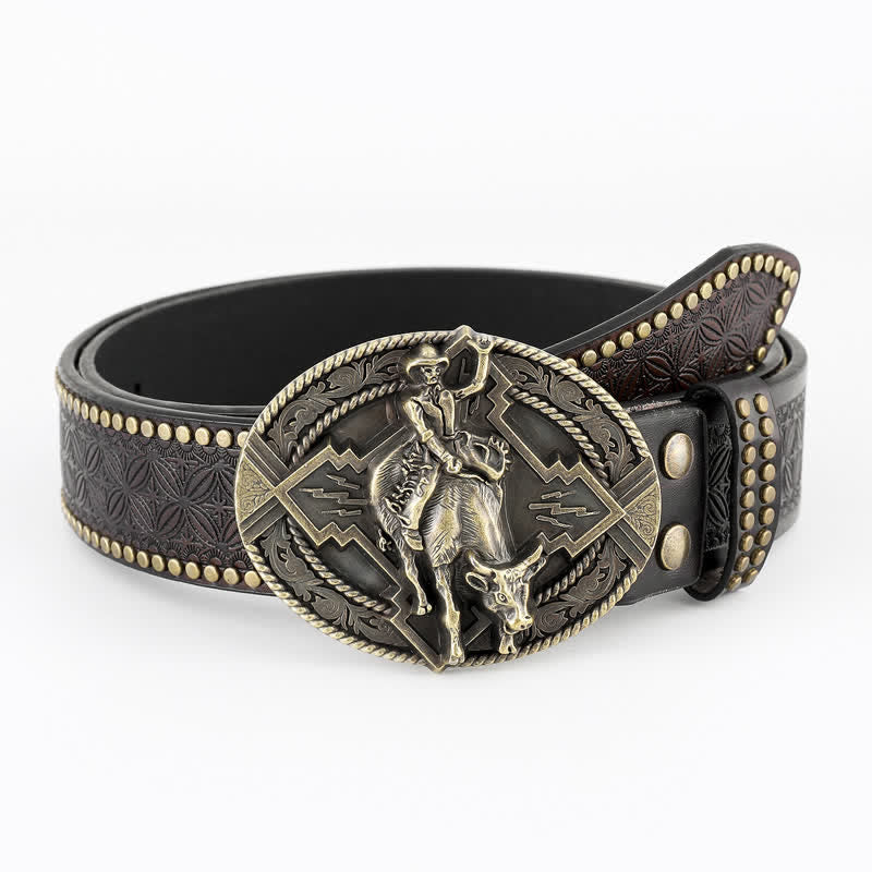 Cintura da uomo casual retrò in pelle di toro da equitazione