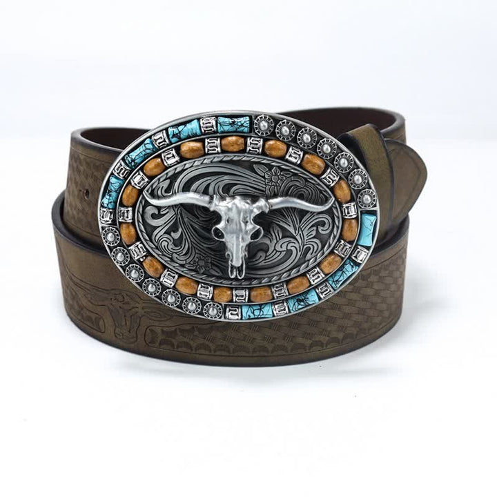 Cintura da uomo in pelle di toro turchese da cowboy western