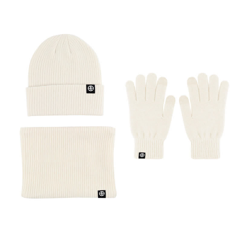 Set di 3 cappelli, sciarpe e guanti in morbido, unisex, tinta unita
