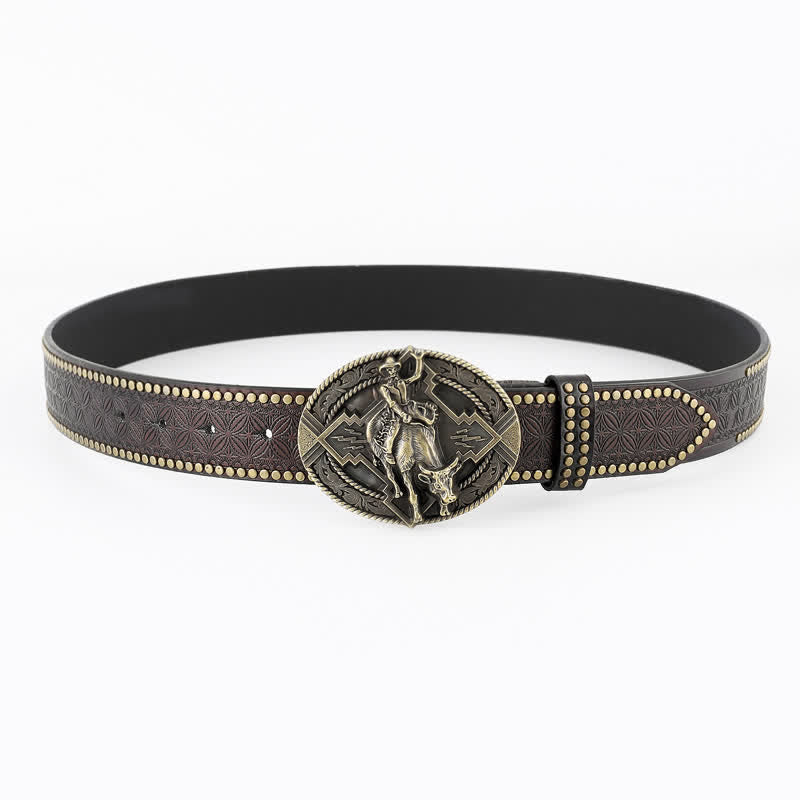Cintura da uomo casual retrò in pelle di toro da equitazione