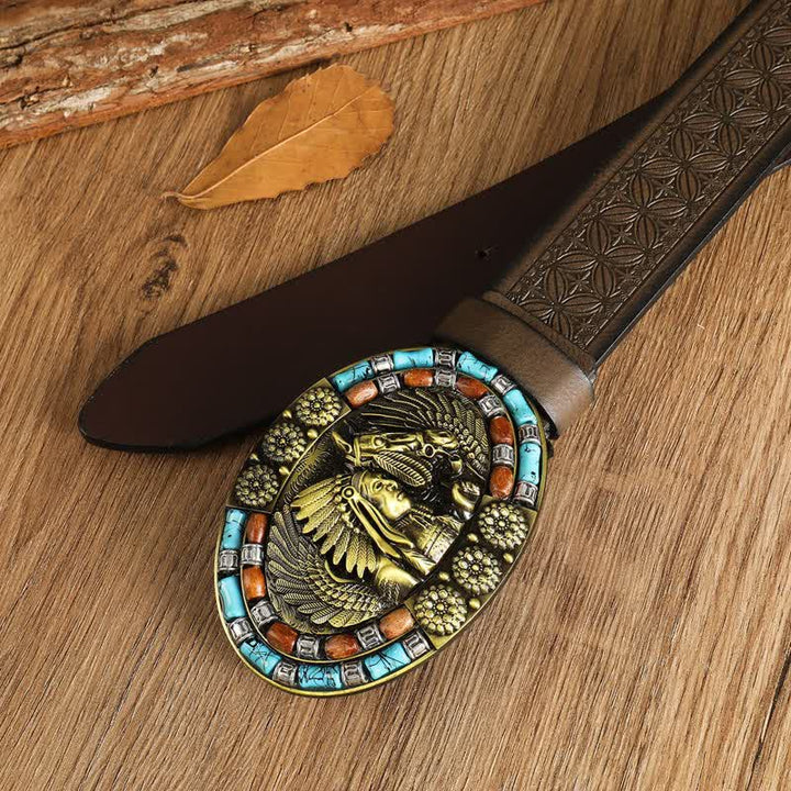 Cintura in pelle turchese con motivo boho indiano da uomo
