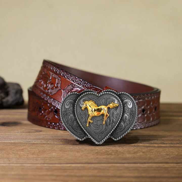 Cintura in pelle con fibbia a forma di cuore triplo cavallo fai da te da uomo