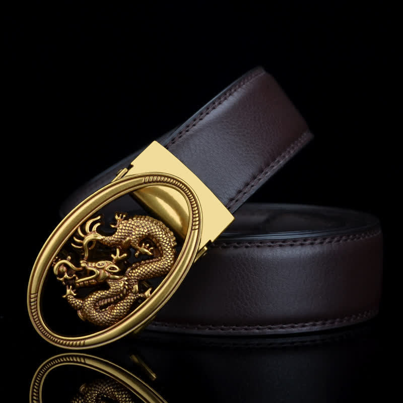 Cintura in pelle vintage con drago volante da uomo