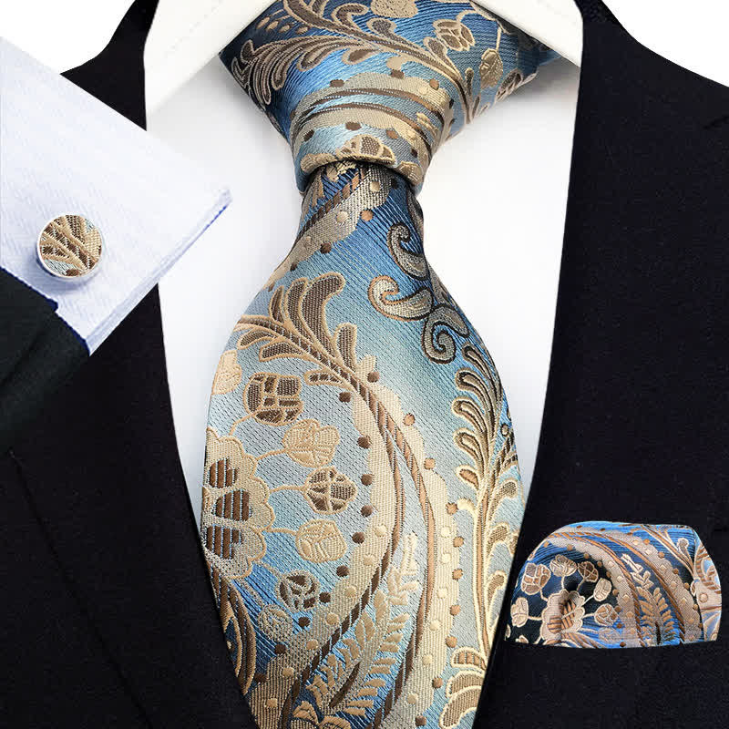 Set di 3 cravatte da uomo con motivo Paisley blu e marrone