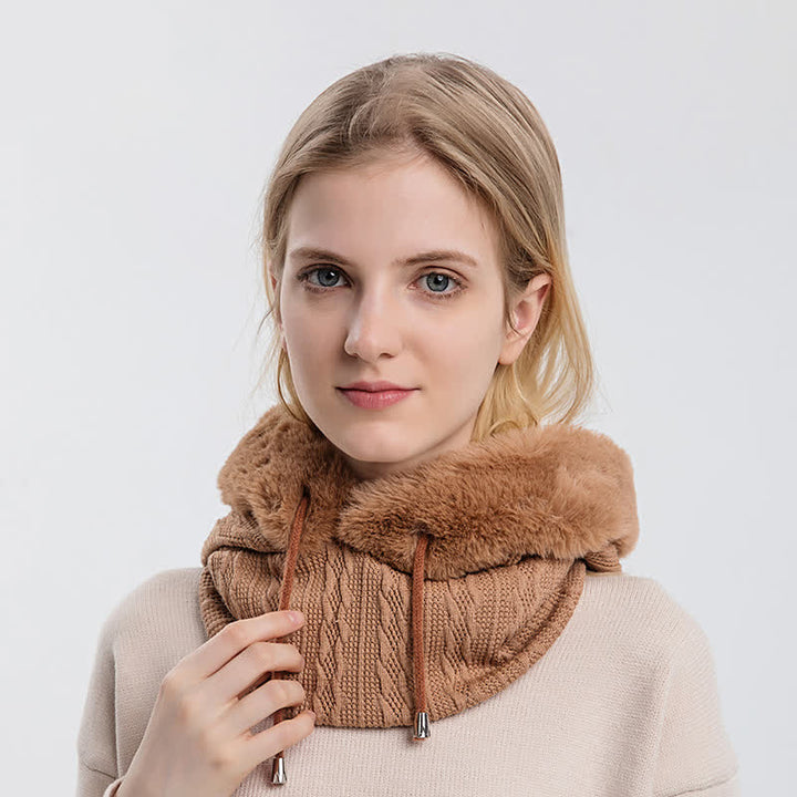 Cappello lavorato a maglia con cappuccio e maschera per il viso color caramella da donna