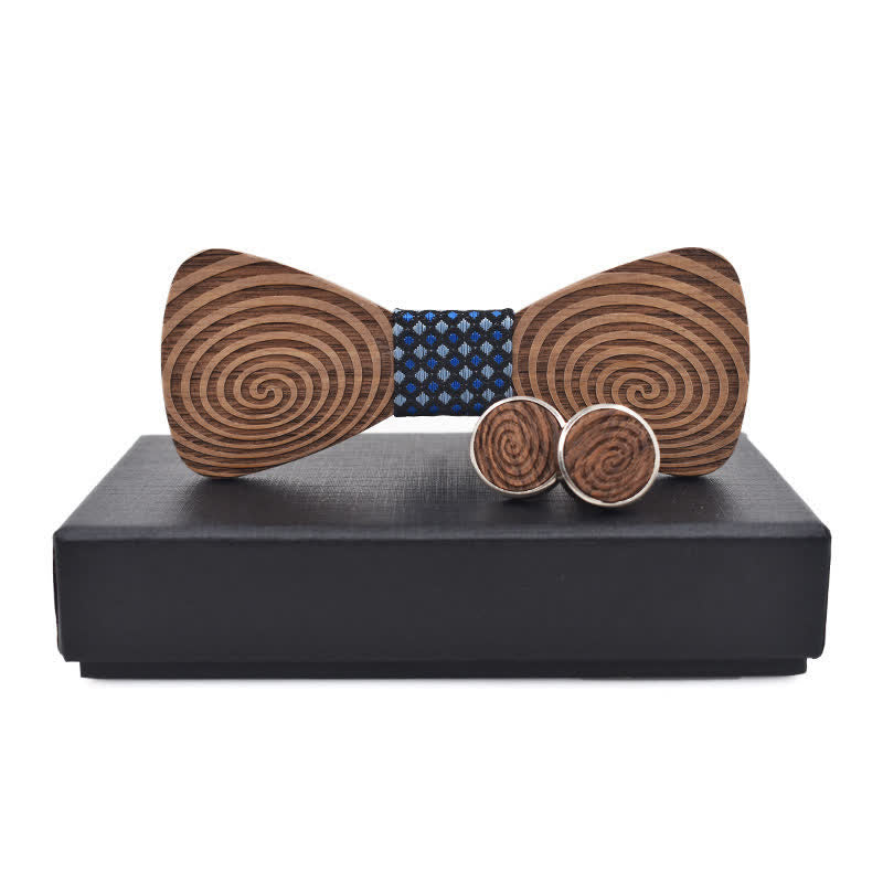 Set di 2 papillon in legno con stampa a vortice ipnotico da uomo